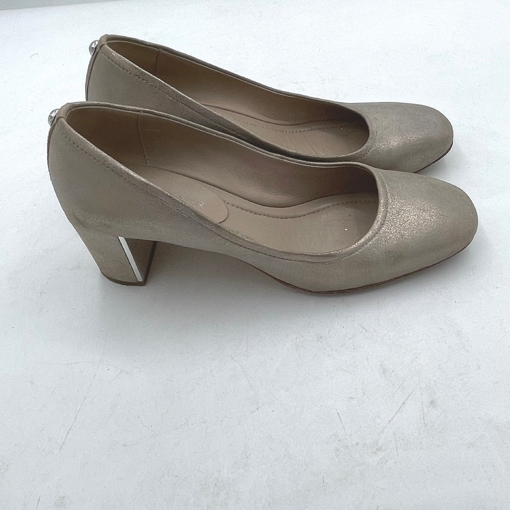 Donald Pliner Women's Taupe Metallic Leather Block Heel Pumps Size 7M Silver